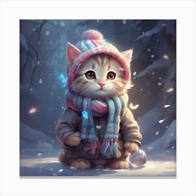 Cute Kitten In The Snow Canvas Print