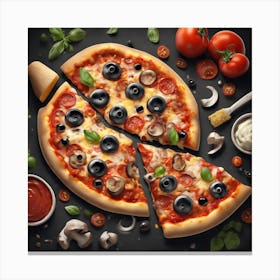 Pizza On A Black Background Canvas Print