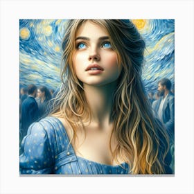 Woman In Starry Night Canvas Print