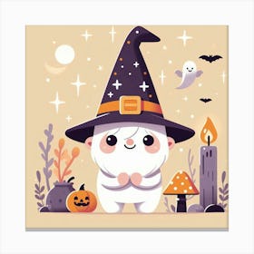 Cute Halloween Gnome In Ghost Costume - Vector style Illustration Canvas Print