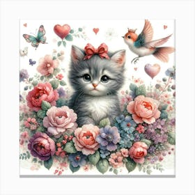 Kitten In Flowers Canvas Print