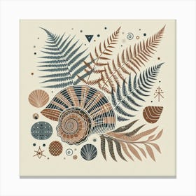 Scandinavian style, Ancient sea shell and fern 1 Canvas Print