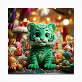 Firefly Cheerful Little Green Tiger In A Whimsical Candy Shop 43594 (2) Canvas Print