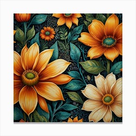 Orange Flowers On A Black Background Canvas Print