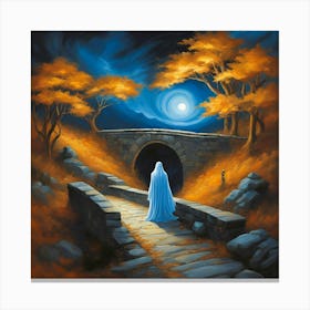 Figure On The Bridge On Halloween Night Canvas Print