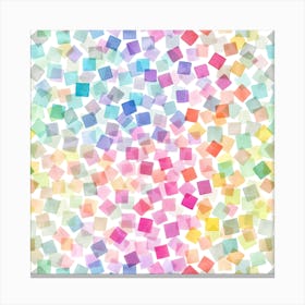 Confetti Watercolor Plaids Rainbow Square Canvas Print