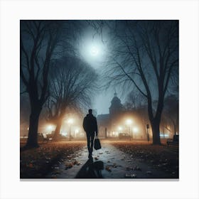 Portrait Of A Man Walking At Night Canvas Print