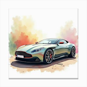 Aston Martin Db11 Amr Amidst A Colorful Watercolor Setting, No Signature Or Logo 1 Canvas Print