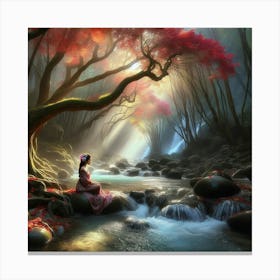 Asian Woman In The Forest Canvas Print