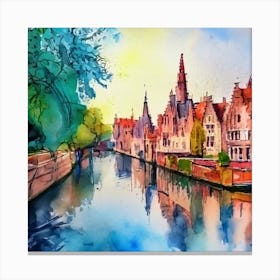 Watercolor Of Bruges Canvas Print