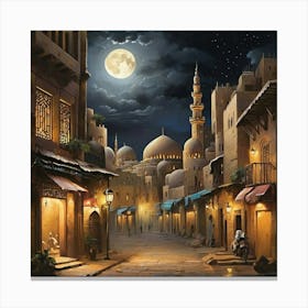 Egyptian City At Night art print 2 Canvas Print