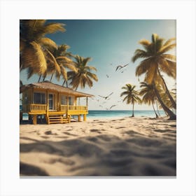 Yellow House On The Beach; tropical Canvas Print