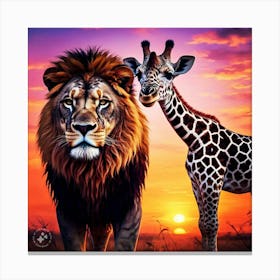 Lion And Giraffe Canvas Print