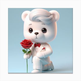 An adorable Bear With Rose Canvas Print