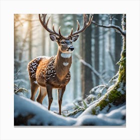 Deer In Winter Forest 1 Canvas Print