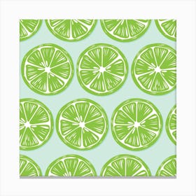 Lime Slices Pattern On Pastel Blue Square Canvas Print