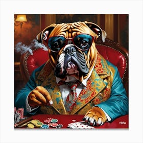 Bulldog At The Poker Table Canvas Print