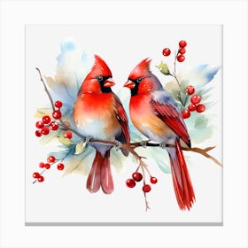 Cardinals On A Branch 3 Canvas Print