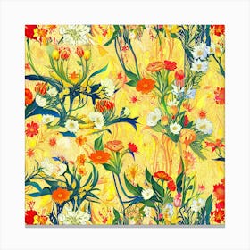 Flowers On A Yellow Background Canvas Print