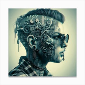 Woman With Gears On Her Head Canvas Print