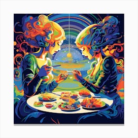 Two Women Eating At A Table Canvas Print