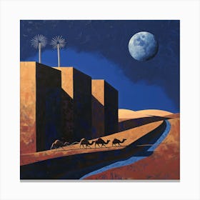 A Moonlit Desert Caravan. David Hockney Style 3 Canvas Print