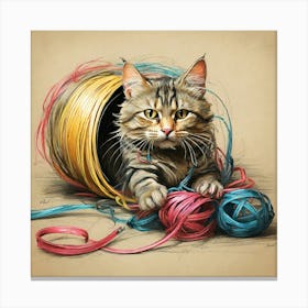 Cat With Yarn 5 Canvas Print