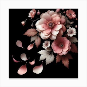 Pink Flowers On A Black Background Canvas Print