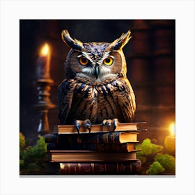 Owl Sitting On Books, An Owl Perched On A Stack Of Books Symbolizing Wisdom And Learning Canvas Print