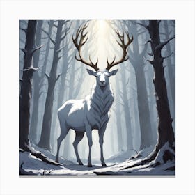 A White Stag In A Fog Forest In Minimalist Style Square Composition 67 Canvas Print