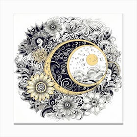 Moon And Flowers Canvas Print