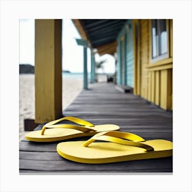 Yellow Flip Flops On The Beach Canvas Print