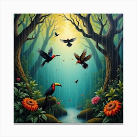 Birds In The Rain Forest Canvas Print