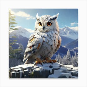 Owl In The Snow #2 Canvas Print