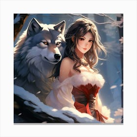 Wolf and girl Canvas Print