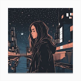 A Girl Inside A Lack At Night Canvas Print