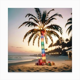 Christmas Tree On The Beach Canvas Print