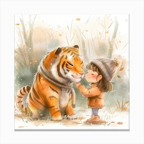 Little Girl And Tiger Canvas Print