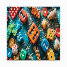 Colorful Toys On A Wooden Table Canvas Print