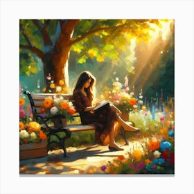 Girl Reading In The Garden Canvas Print