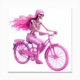 Pink Skeleton On A Bike Canvas Print