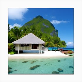 Beach House On A Tropical Island Canvas Print