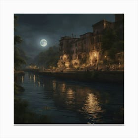 Moonlight Over The River Canvas Print