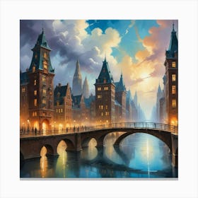 City At Night Paintings Art Print Canvas Print