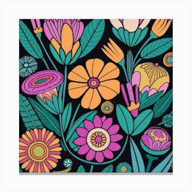 Flowers On A Black Background Canvas Print