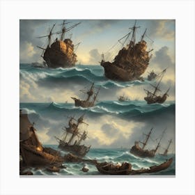 Four Ships In The Sea Canvas Print