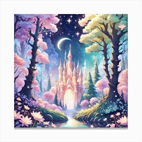 A Fantasy Forest With Twinkling Stars In Pastel Tone Square Composition 209 Canvas Print