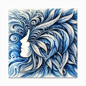 Feathers Blue Woman Wall art Canvas Print