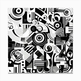 Doodles In Black And White Line Art 10 Canvas Print