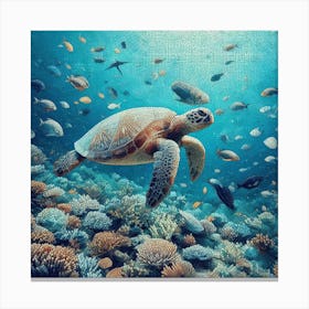 Exploring Sea Turtle Mosaic Canvas Print